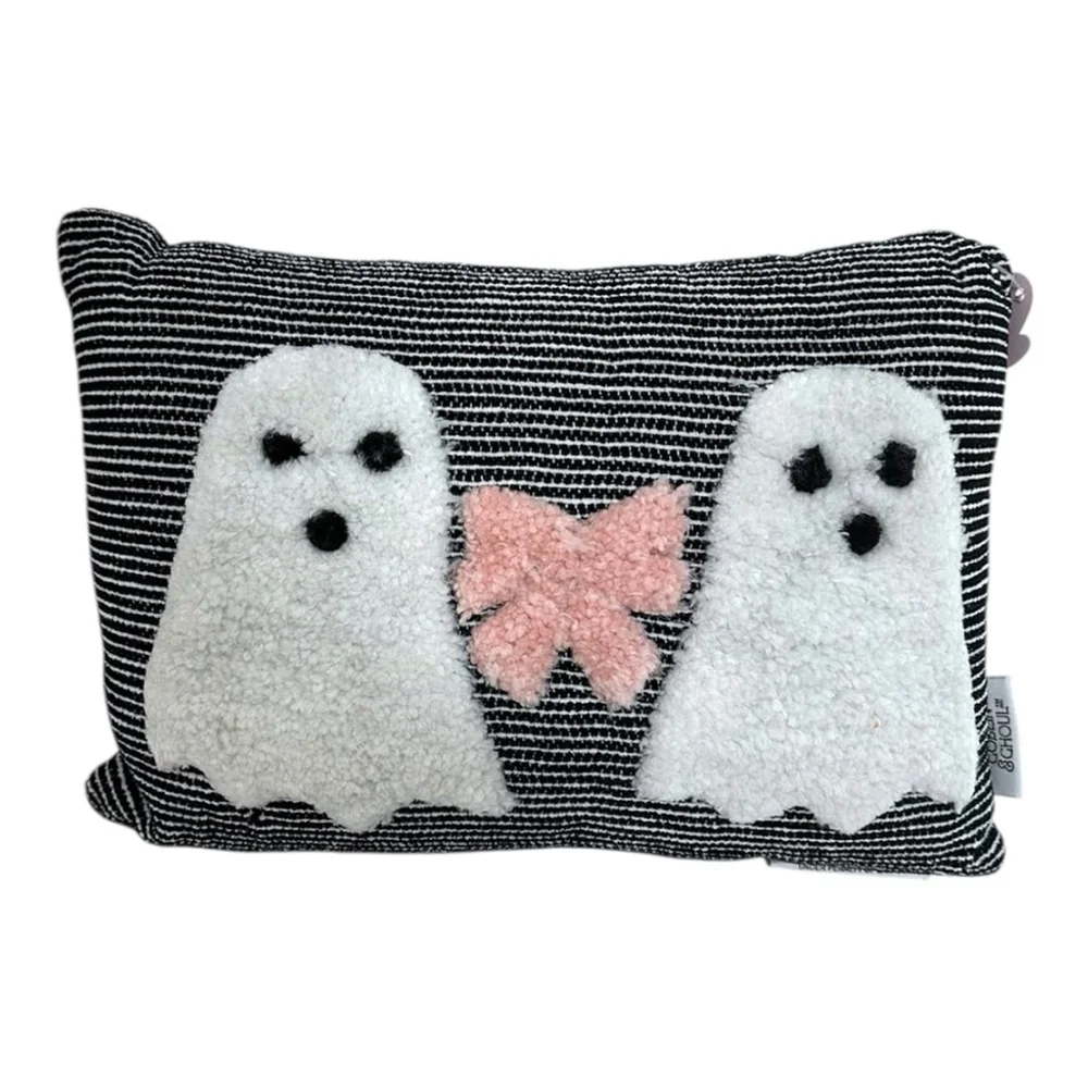 NWT Goblin & Ghoul Ghost Bow Black White Striped Decorative Throw Pillow Kitschy